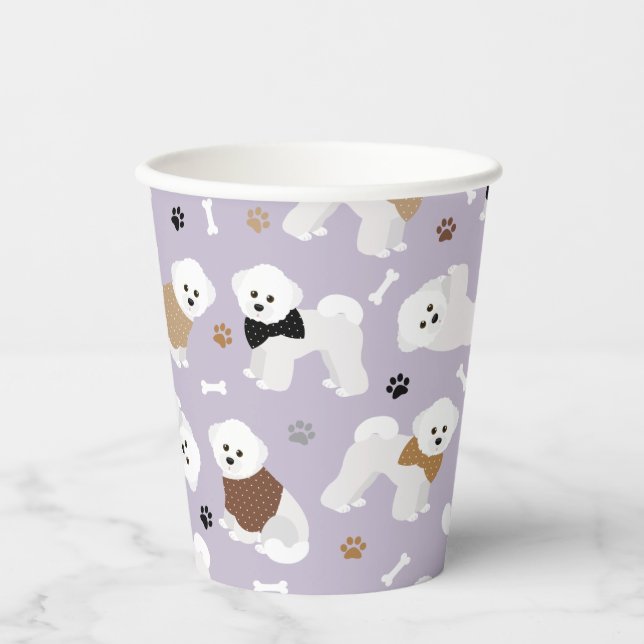 Bichon Frise Bones and Paws Purple Paper Cups (Front)