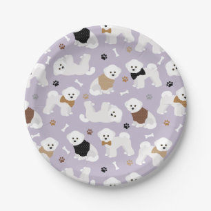 Bichon Frise Bones and Paws Purple Paper Plate