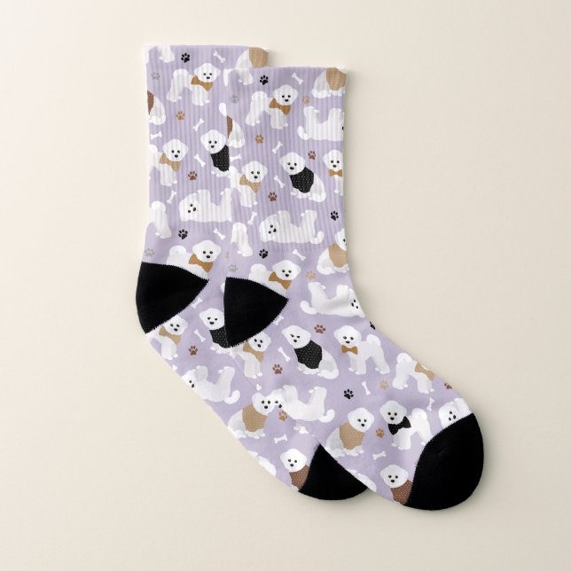 Bichon Frise Bones and Paws Purple Socks (Pair)