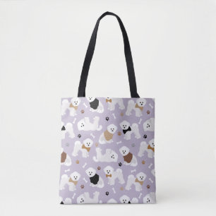 Bichon Frise Bones and Paws Purple Tote Bag