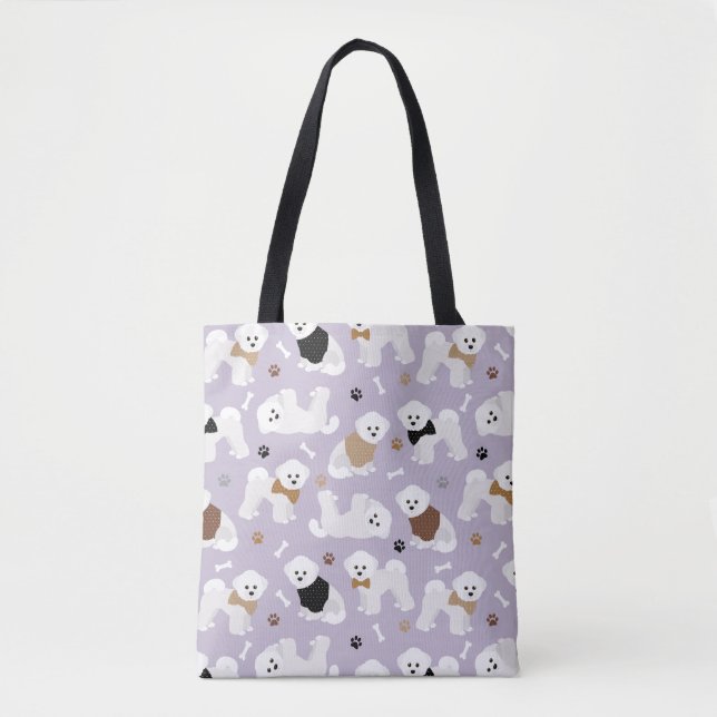 Bichon Frise Bones and Paws Purple Tote Bag (Front)
