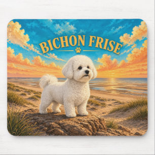 Bichon Frise, Cape Beach Vintage Watercolor Mouse Mat