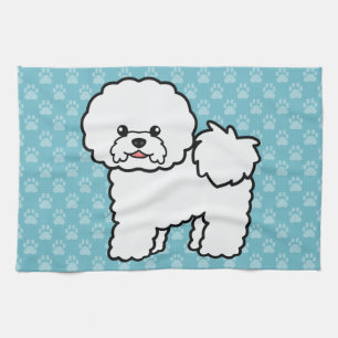 Bichon Frise Cartoon Dog Illustration On Blue Tea Towel