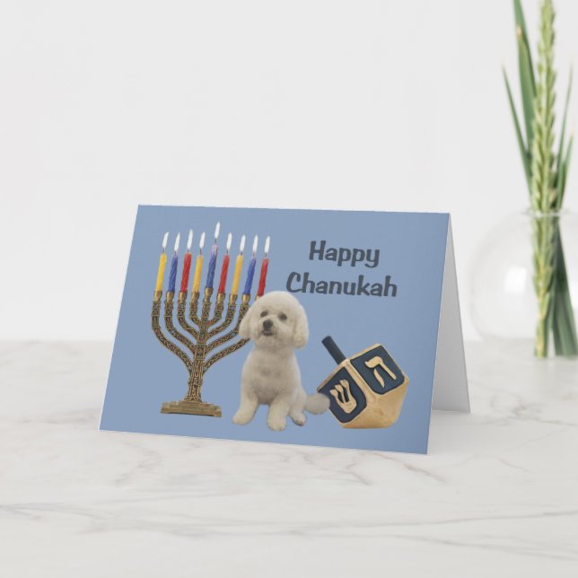 Bichon Frise Chanukah Card Menorah Dreidel (Front)