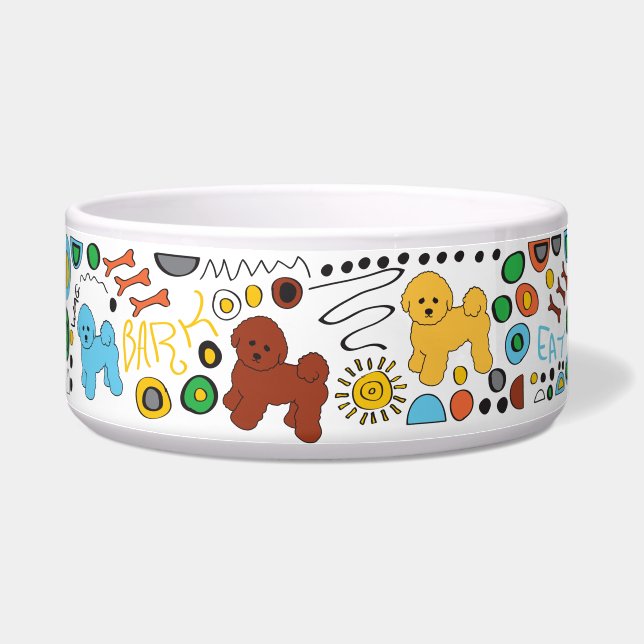 BICHON FRISE CHAOS Large Pet Bowl (Left)