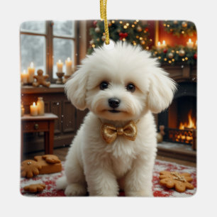 Bichon Frise Christmas Art Ceramic Ornament