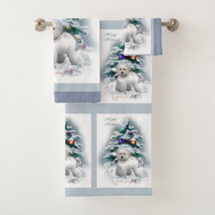 Bichon Frise Christmas Bath Towel Set
