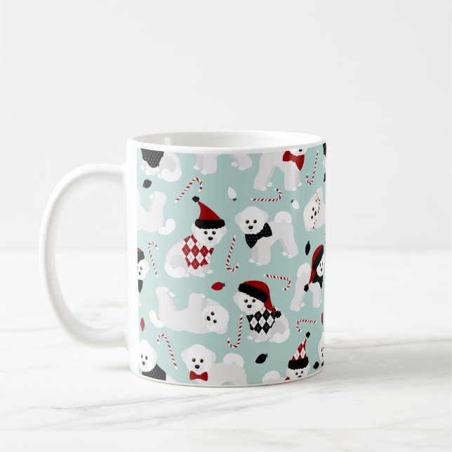 Bichon Frise Christmas Blue Coffee Mug (Left)