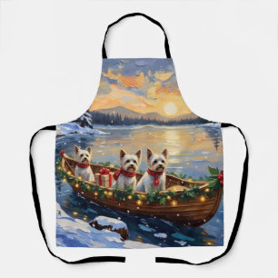 Bichon Frise Christmas Boat Holiday Apron