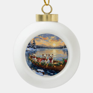 Bichon Frise Christmas Boat Holiday Ceramic Ball Christmas Ornament