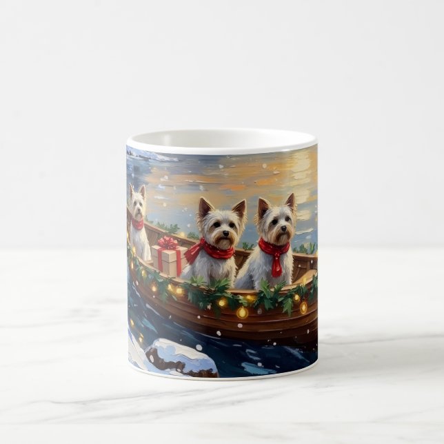 Bichon Frise Christmas Boat Holiday Coffee Mug (Center)