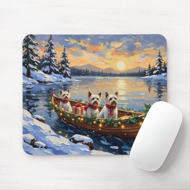 Bichon Frise Christmas Boat Holiday Mouse Mat (With Mouse)