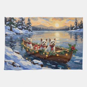 Bichon Frise Christmas Boat Holiday Tea Towel