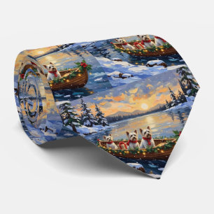 Bichon Frise Christmas Boat Holiday Tie