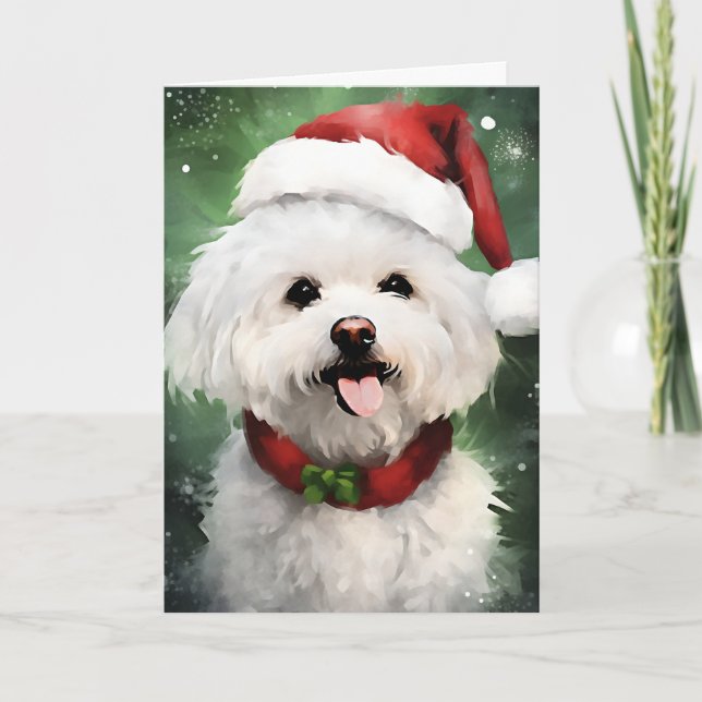 Bichon Frise Christmas brush painting artwork Card (Front)