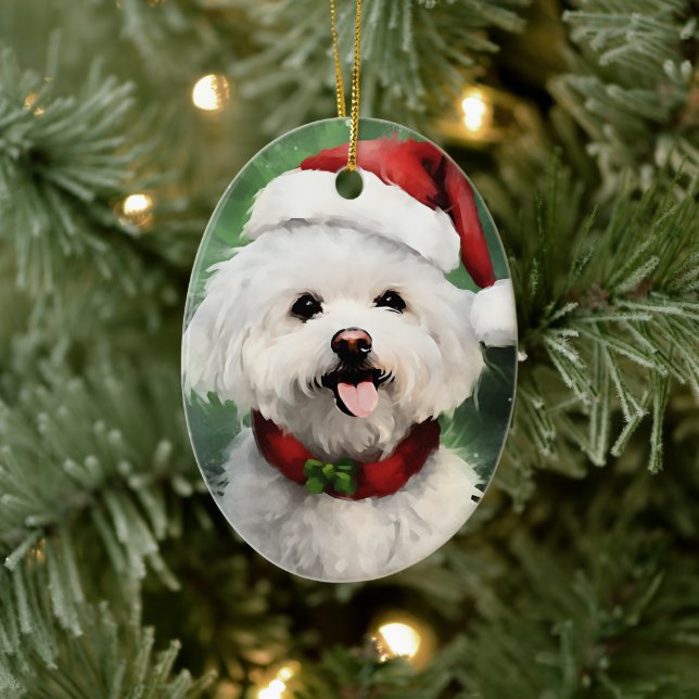 Bichon Frise Christmas brush painting artwork Ceramic Tree Decoration (Tree)