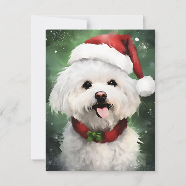 Bichon Frise Christmas brush painting artwork Holiday Card (Front)