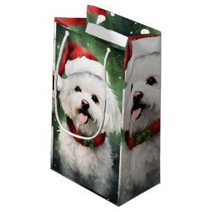 Bichon Frise Christmas brush painting artwork Small Gift Bag