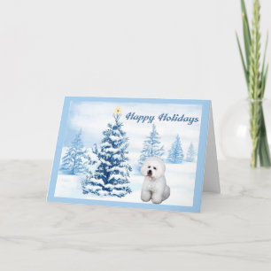 Bichon Frise Christmas Card Blue Tree
