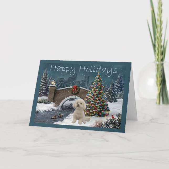 Bichon Frise Christmas Card Evening (Front)