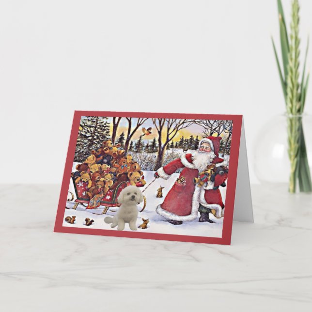 Bichon Frise Christmas Card Santa Bears (Front)