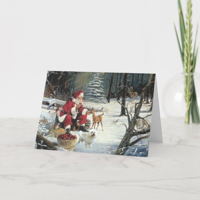 Bichon Frise Christmas Card Santa Woods (Front)
