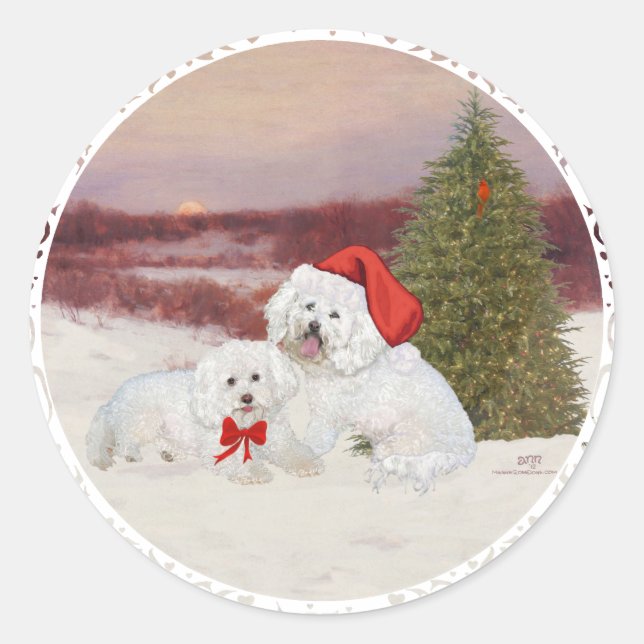 Bichon Frise Christmas Classic Round Sticker (Front)