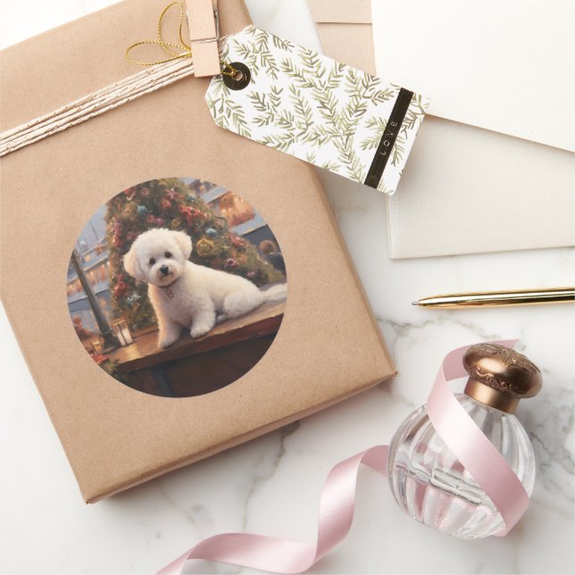 Bichon Frise Christmas Cruise: Pawsome Holiday  Classic Round Sticker (Gifting)