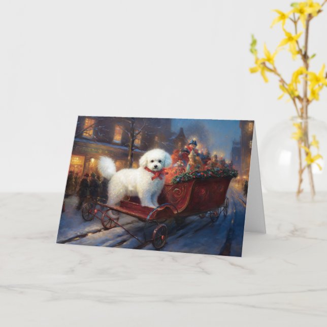 Bichon Frise Christmas Festive Season  Card (Yellow Flower)