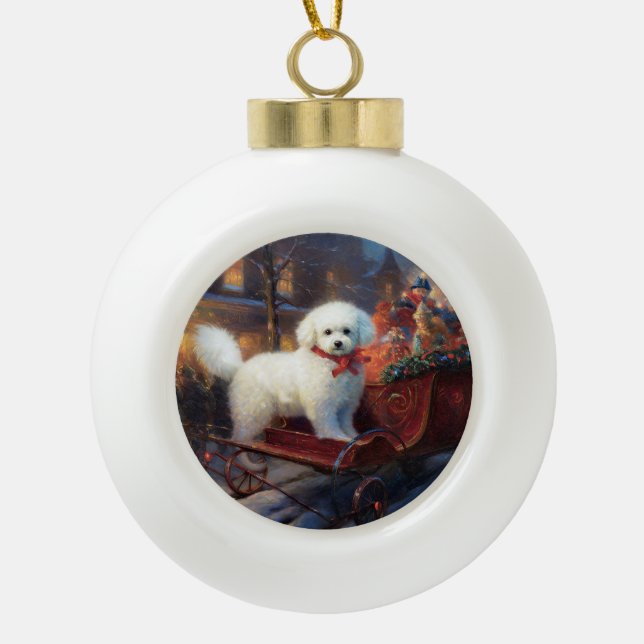 Bichon Frise Christmas Festive Season  Ceramic Ball Christmas Ornament (Front)