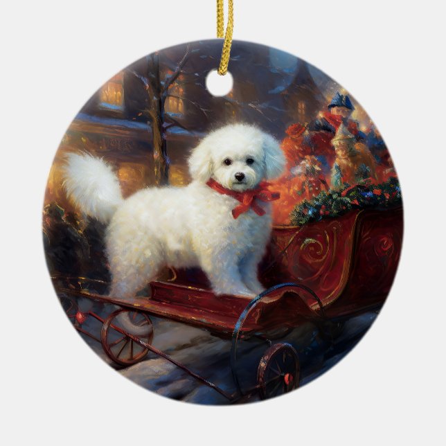 Bichon Frise Christmas Festive Season  Ceramic Tree Decoration (Front)