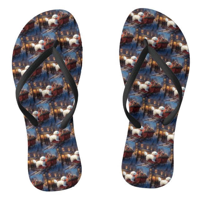 Bichon Frise Christmas Festive Season  Flip Flops (Footbed)
