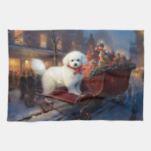 Bichon Frise Christmas Festive Season Tea Towel