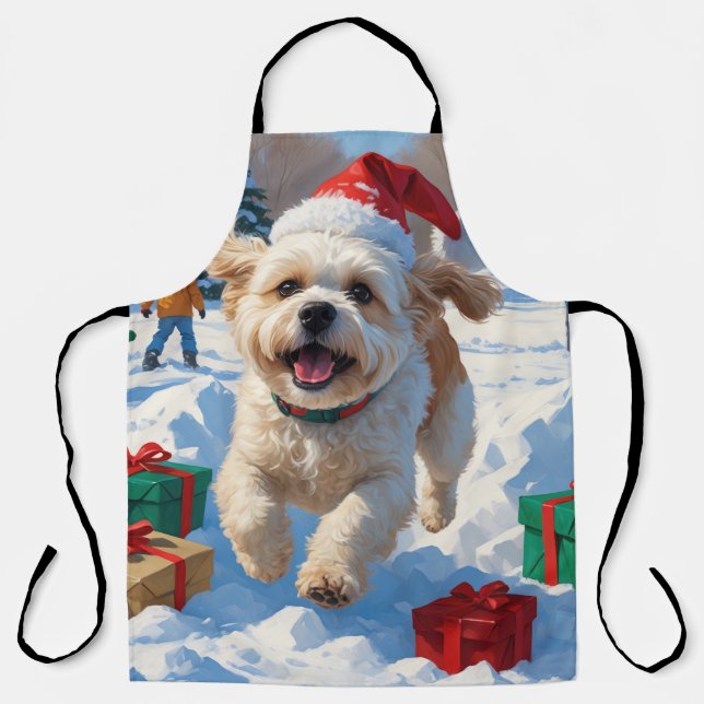 Bichon Frise Christmas Festive Snow Scene Apron (Front)