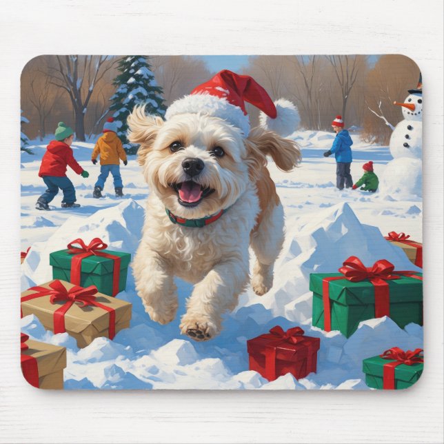 Bichon Frise Christmas Festive Snow Scene Mouse Mat (Front)
