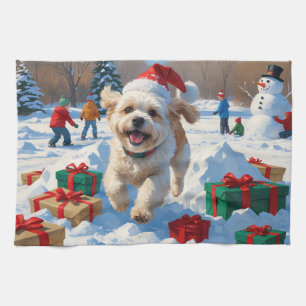 Bichon Frise Christmas Festive Snow Scene Tea Towel