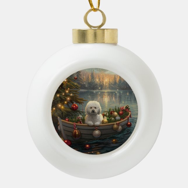 Bichon Frise Christmas Festive Voyage Ceramic Ball Christmas Ornament (Front)