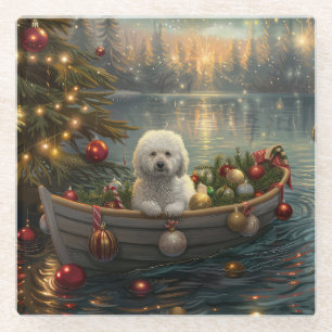 Bichon Frise Christmas Festive Voyage Glass Coaster