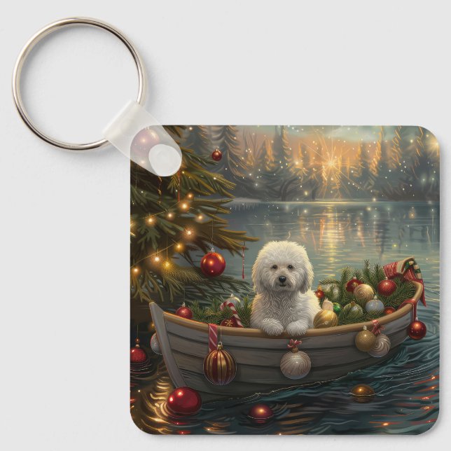 Bichon Frise Christmas Festive Voyage Key Ring (Front)