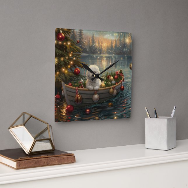Bichon Frise Christmas Festive Voyage Square Wall Clock (Office)