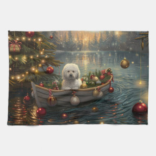 Bichon Frise Christmas Festive Voyage Tea Towel