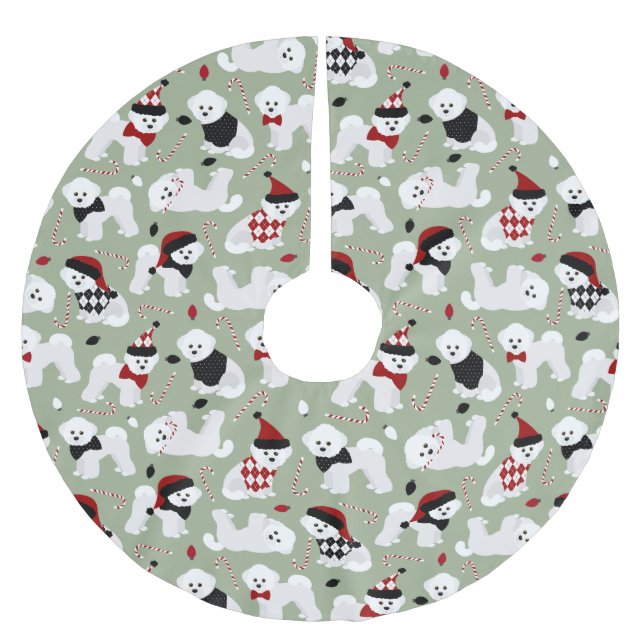 Bichon Frise Christmas Green Brushed Polyester Tree Skirt (Front)