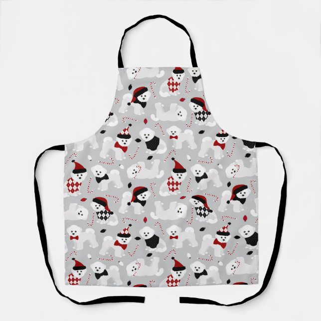 Bichon Frise Christmas Grey Apron (Front)