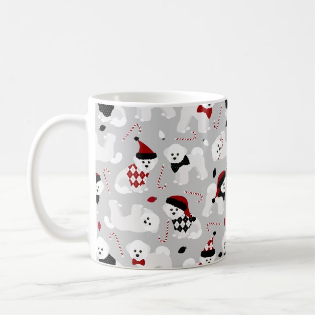 Bichon Frise Christmas Grey Coffee Mug (Left)