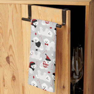 Bichon Frise Christmas Grey Tea Towel