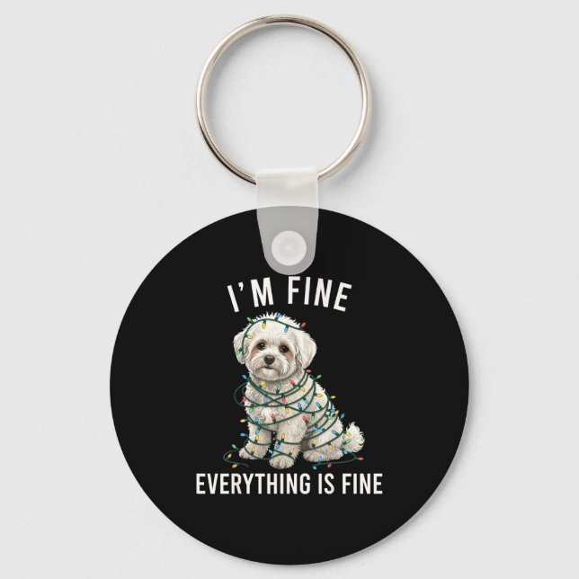 Bichon Frise Christmas I'm Fine Everything Is Fine Key Ring (Front)