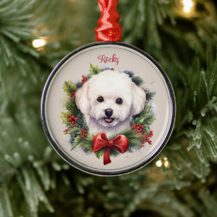 Bichon Frise Christmas Pet Memorial Dog Breed Metal Tree Decoration