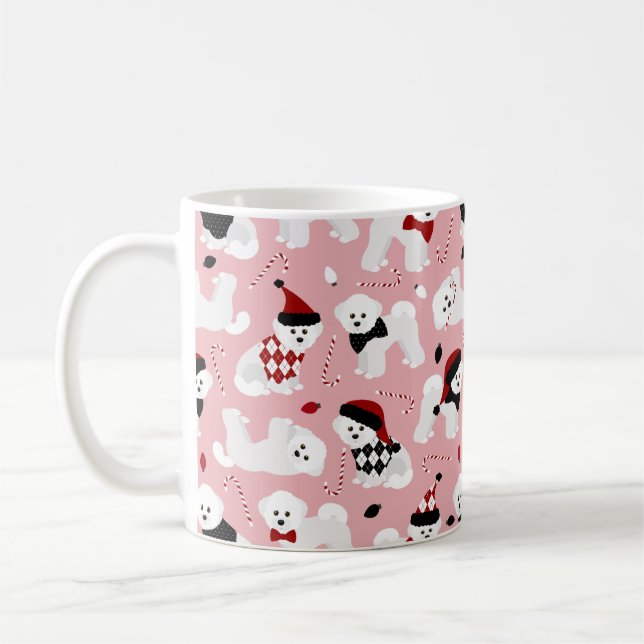 Bichon Frise Christmas Pink Coffee Mug (Left)
