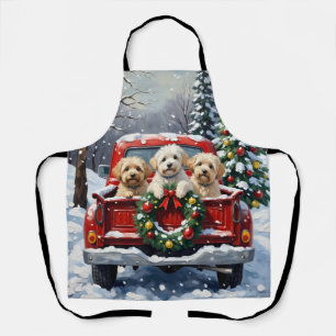 Bichon Frise Christmas Red Truck Holiday Apron