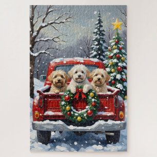 Bichon Frise Christmas Red Truck Holiday Jigsaw Puzzle